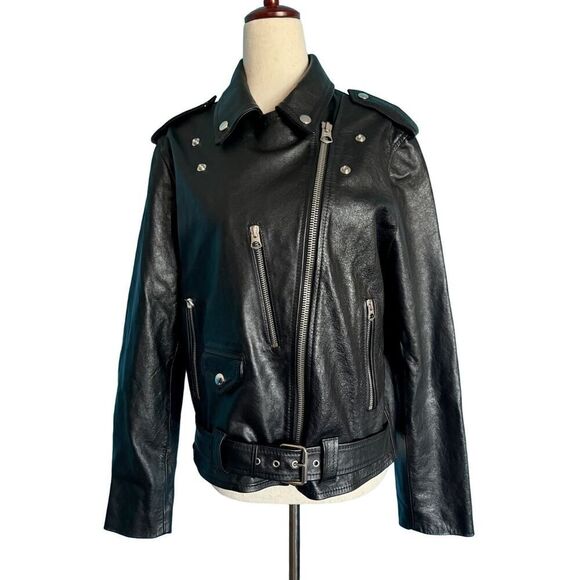 NWOT Made in ITALY RE/Done Black Leather 80s Moto Jacket Lined 4 Ext Pockets S - Picture 6 of 16